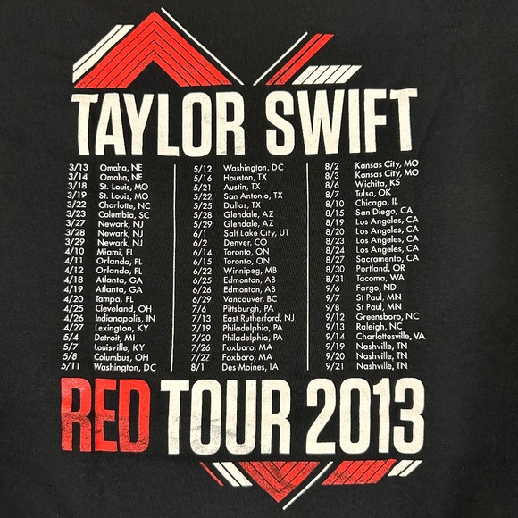 Taylor Swift 2013 The Red Tour Concert Short Sleeve Tee Shirt Youth Medium - Picture 3 of 8